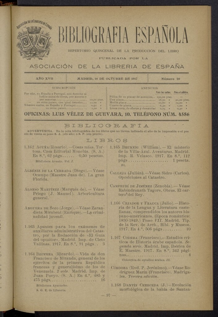 Miniatura de Bibliografía Española del 16 de octubre de 1917