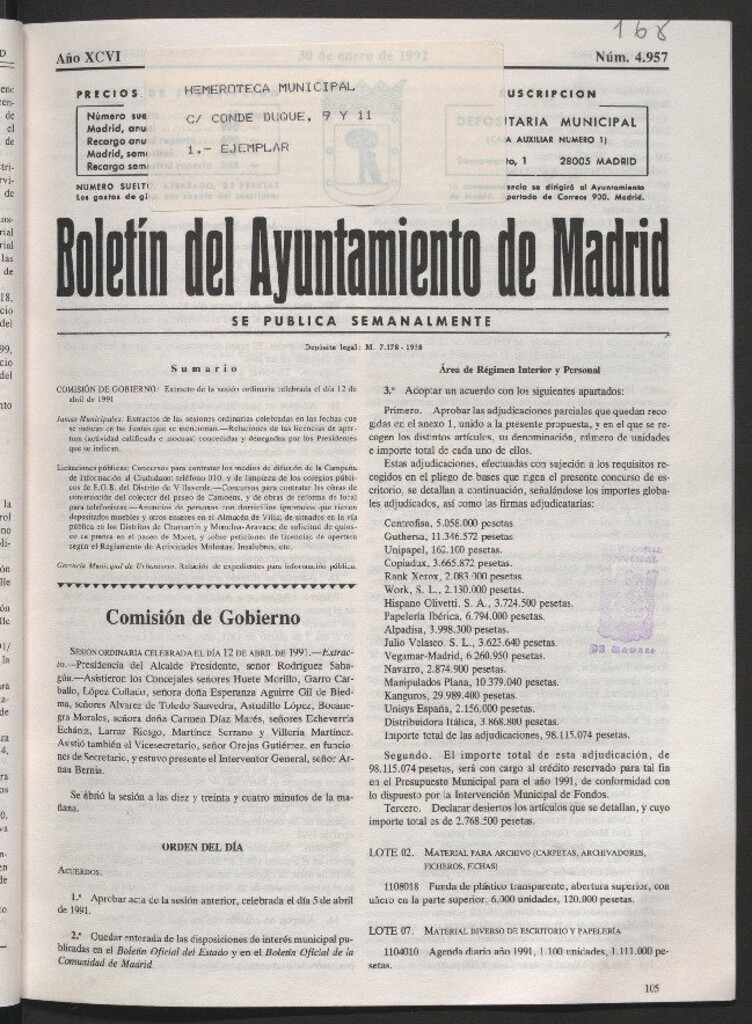 Miniatura de Boletín del Ayuntamiento de Madrid del 30 de enero de 1992
