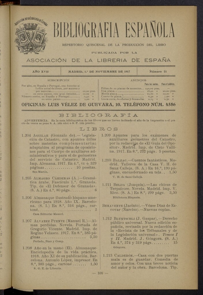 Miniatura de Bibliografía Española del 1 de noviembre de 1917