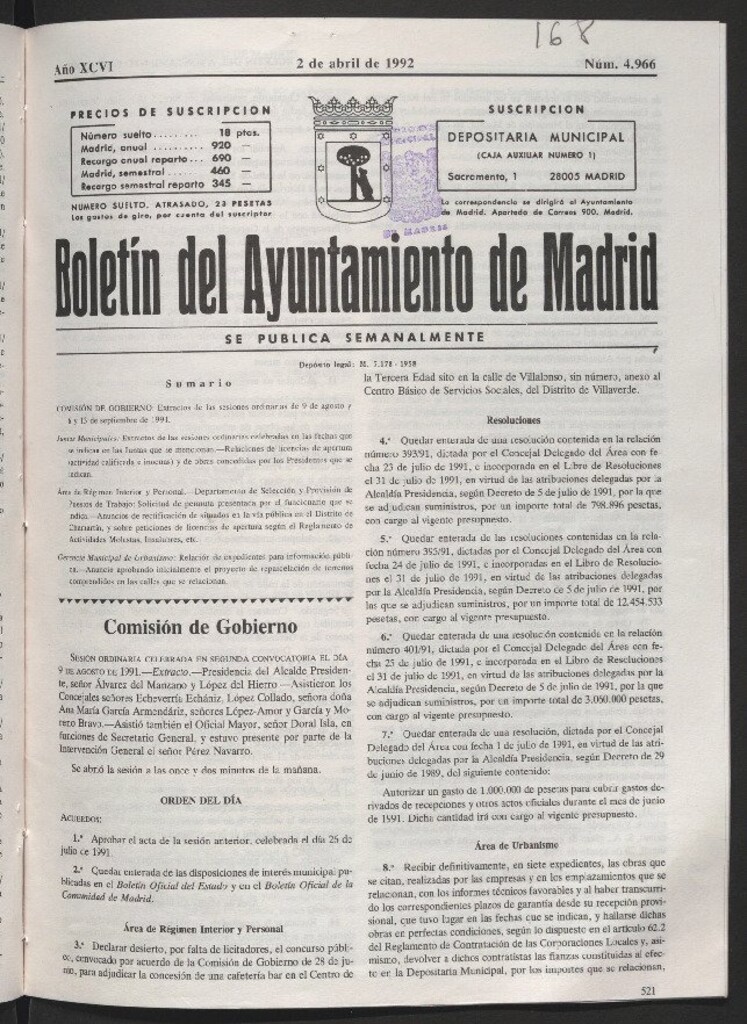 Miniatura de Boletín del Ayuntamiento de Madrid del 2 de abril de 1992