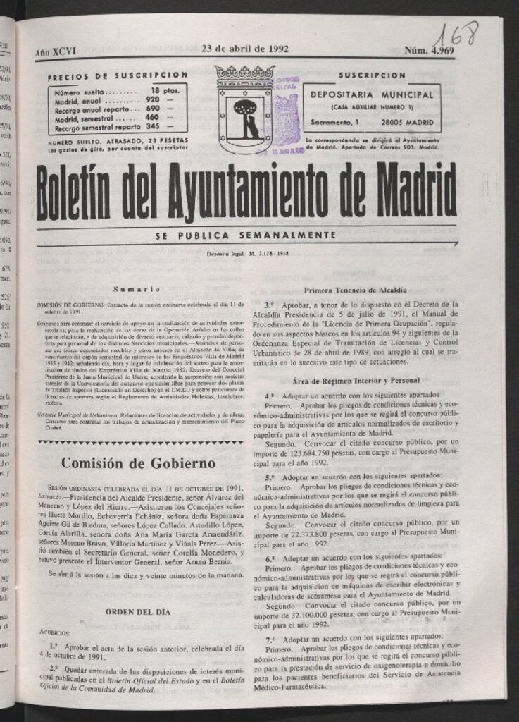 Miniatura de Boletín del Ayuntamiento de Madrid del 23 de abril de 1992