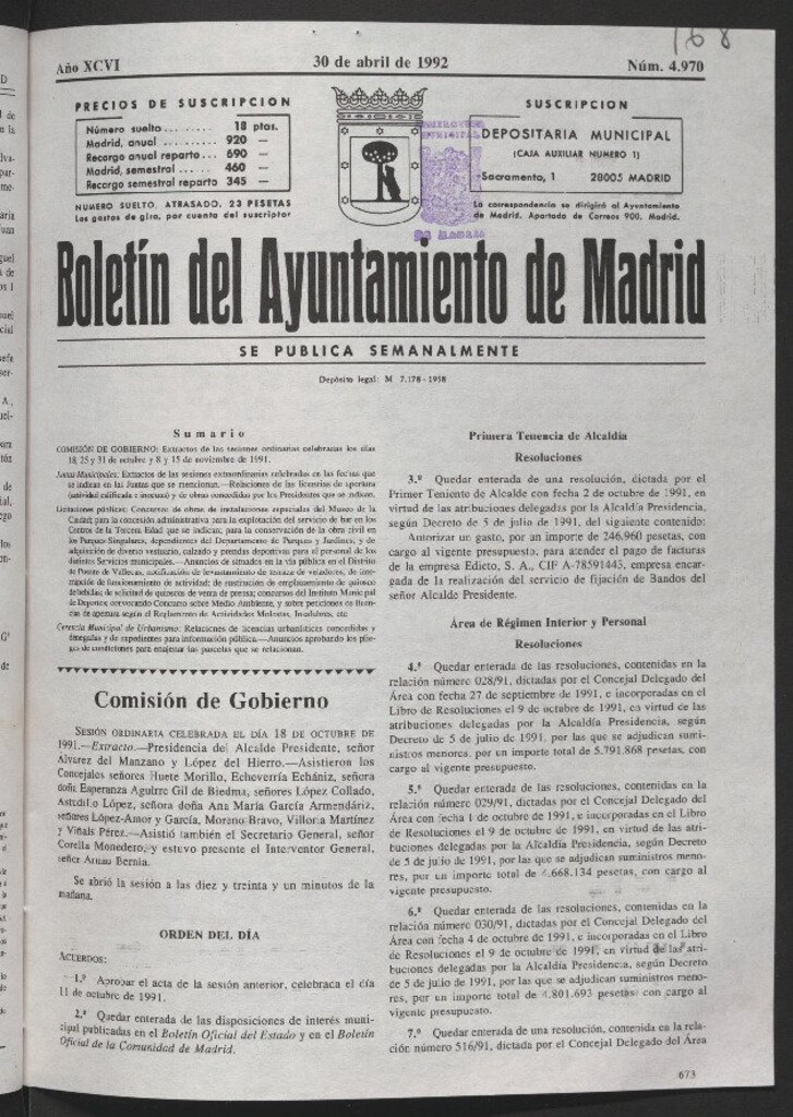 Miniatura de Boletín del Ayuntamiento de Madrid del 30 de abril de 1992