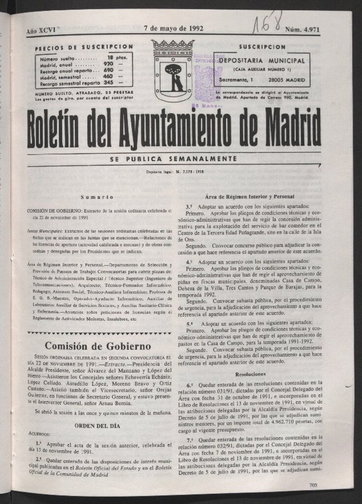 Miniatura de Boletín del Ayuntamiento de Madrid del 7 de mayo de 1992