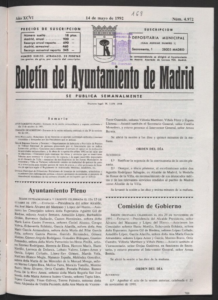 Miniatura de Boletín del Ayuntamiento de Madrid del 14 de mayo de 1992