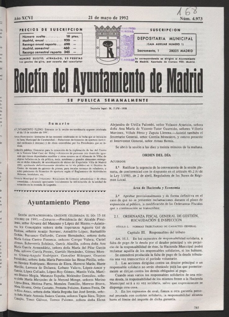 Miniatura de Boletín del Ayuntamiento de Madrid del 21 de mayo de 1992