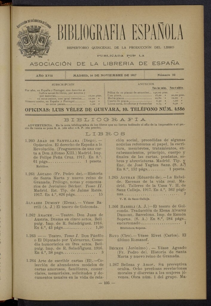 Miniatura de Bibliografía Española del 16 de noviembre de 1917
