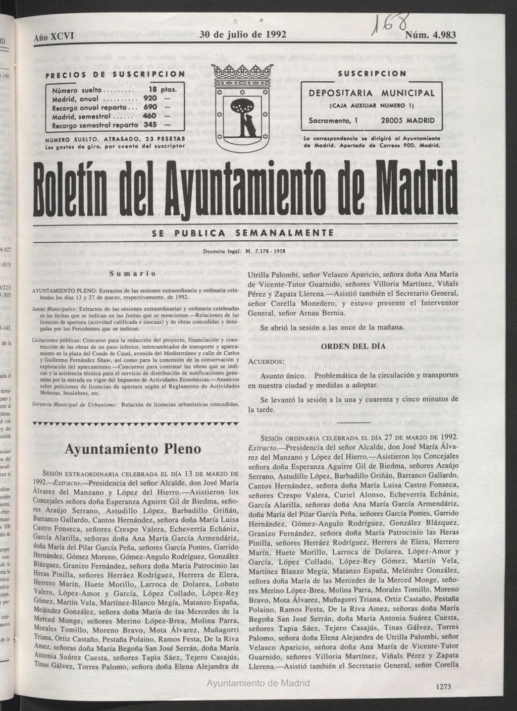 Miniatura de Boletín del Ayuntamiento de Madrid del 30 de julio de 1992