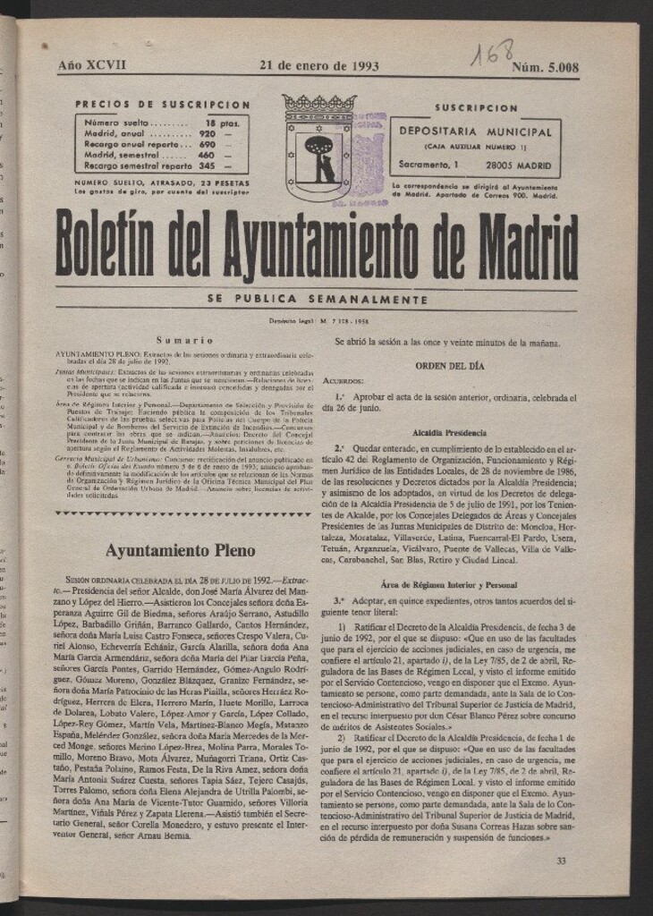 Miniatura de Boletín del Ayuntamiento de Madrid del 21 de enero de 1993