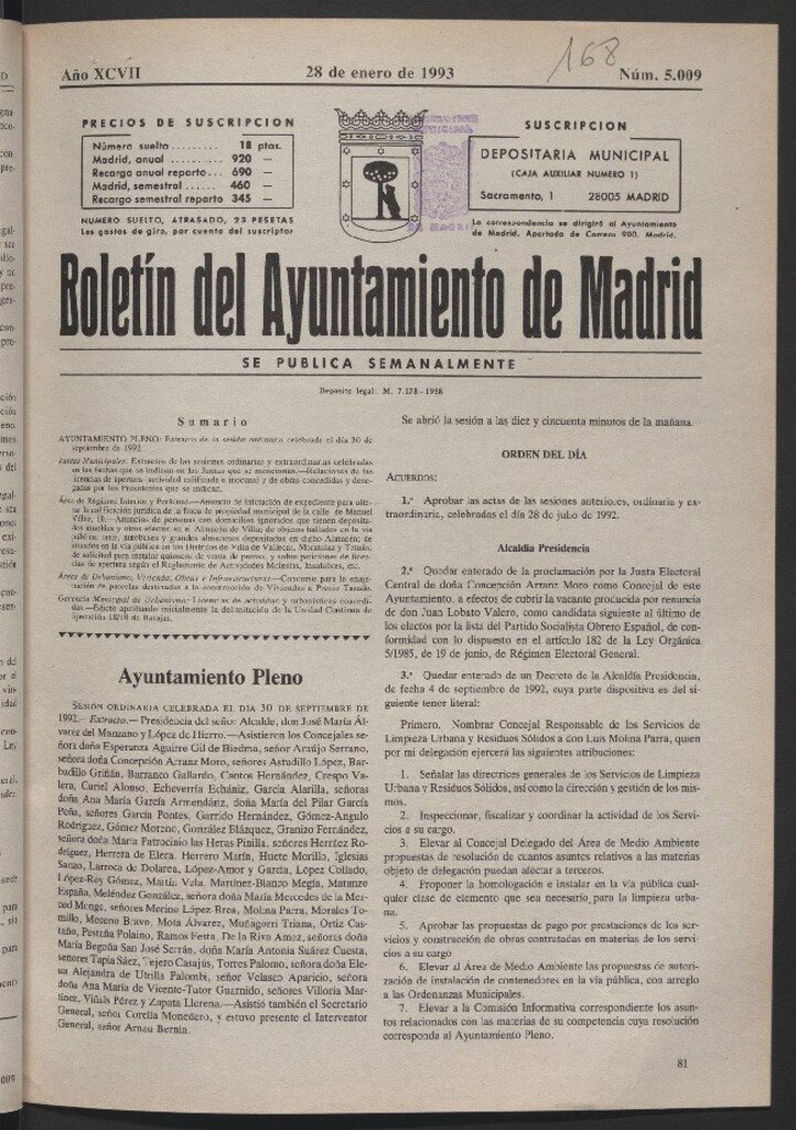 Miniatura de Boletín del Ayuntamiento de Madrid del 28 de enero de 1993