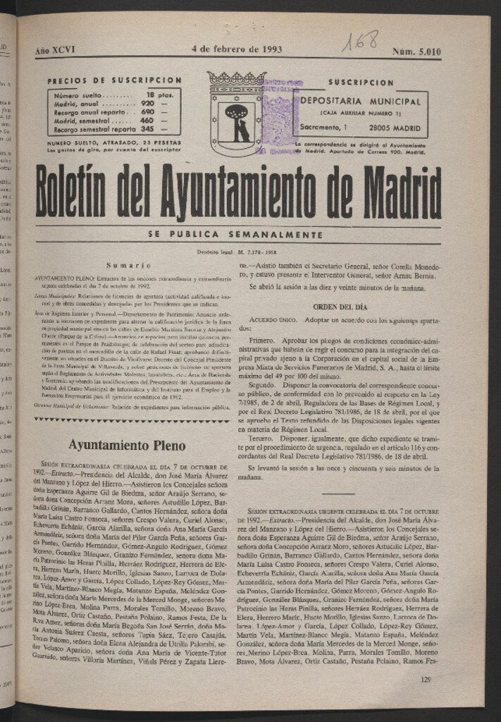 Miniatura de Boletín del Ayuntamiento de Madrid del 4 de febrero de 1993