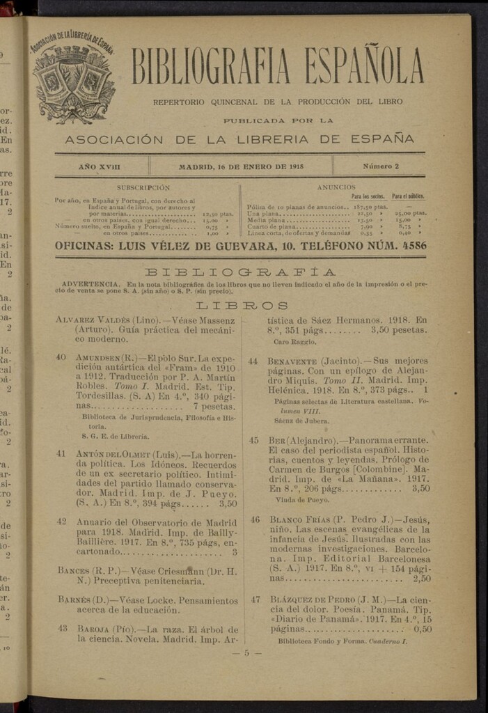 Miniatura de Bibliografía Española del 16 de enero de 1918