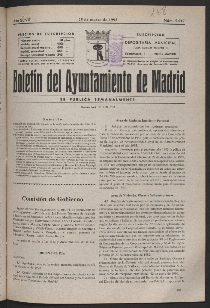 Miniatura de Boletín del Ayuntamiento de Madrid del 25 de marzo de 1993