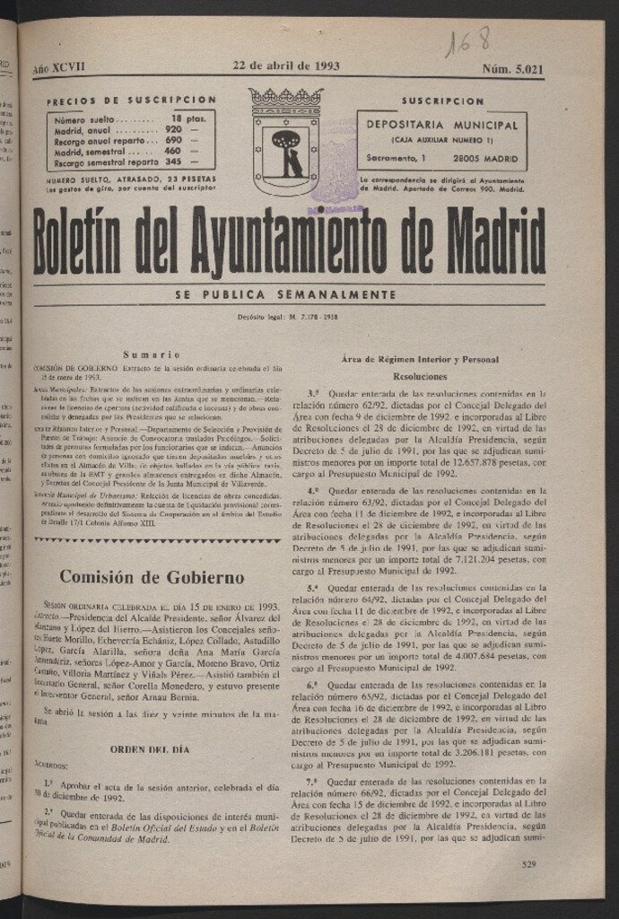 Miniatura de Boletín del Ayuntamiento de Madrid del 22 de abril de 1993