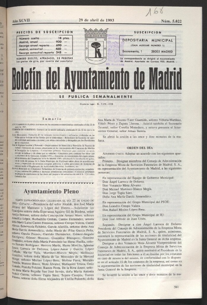 Miniatura de Boletín del Ayuntamiento de Madrid del 29 de abril de 1993