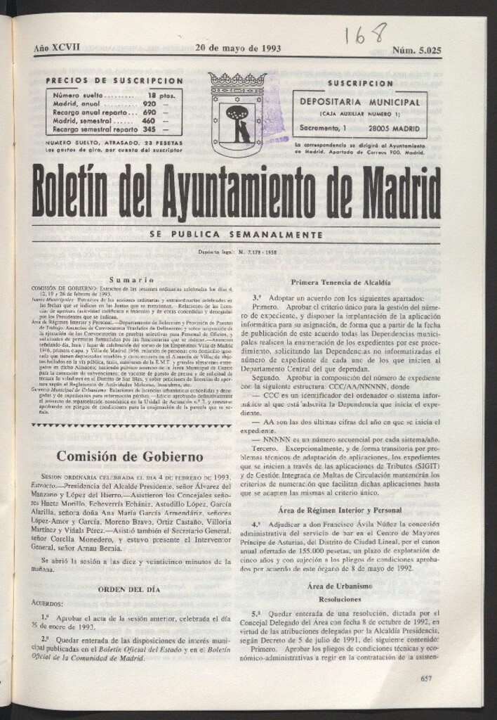 Miniatura de Boletín del Ayuntamiento de Madrid del 20 de mayo de 1993
