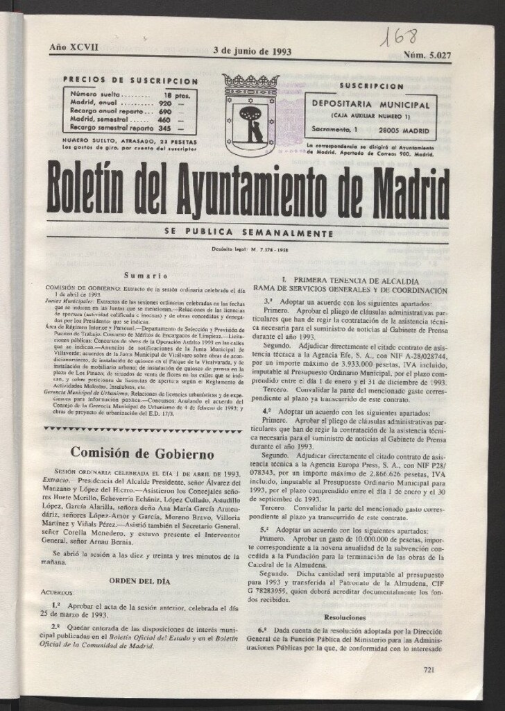 Miniatura de Boletín del Ayuntamiento de Madrid del 3 de junio de 1993