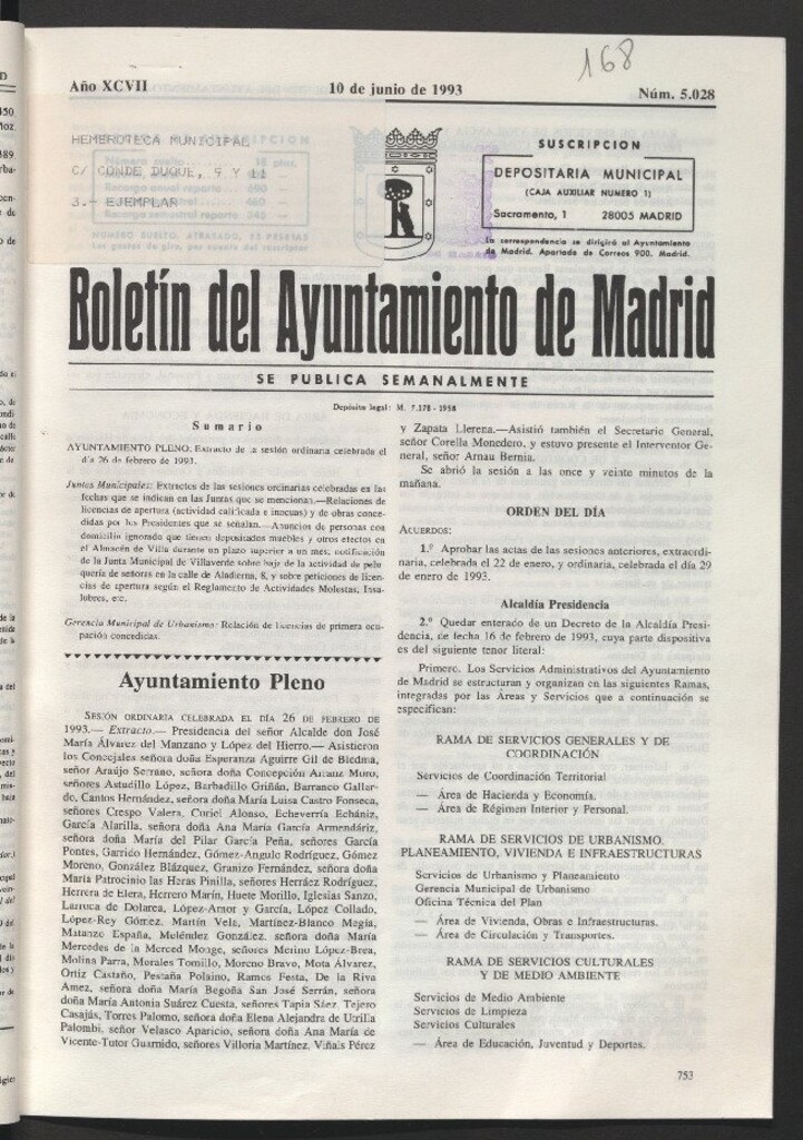 Miniatura de Boletín del Ayuntamiento de Madrid del 10 de junio de 1993