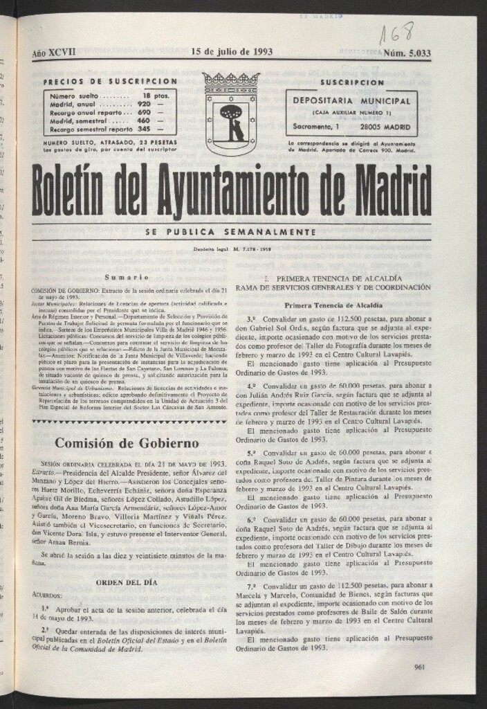 Miniatura de Boletín del Ayuntamiento de Madrid del 15 de julio de 1993