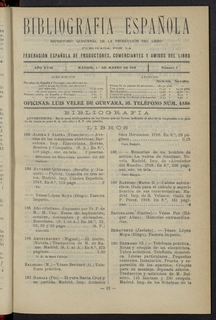 Miniatura de Bibliografía Española del 1 de marzo de 1918