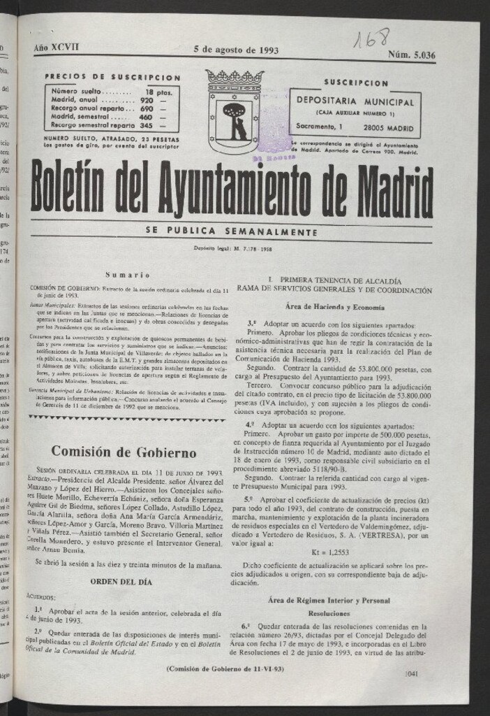 Miniatura de Boletín del Ayuntamiento de Madrid del 5 de agosto de 1993