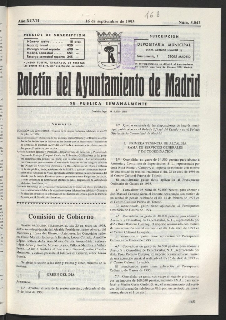 Miniatura de Boletín del Ayuntamiento de Madrid del 16 de septiembre de 1993