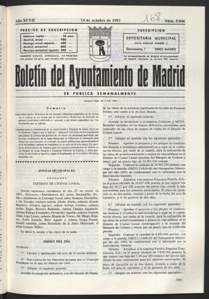 Miniatura de Boletín del Ayuntamiento de Madrid del 14 de octubre de 1993