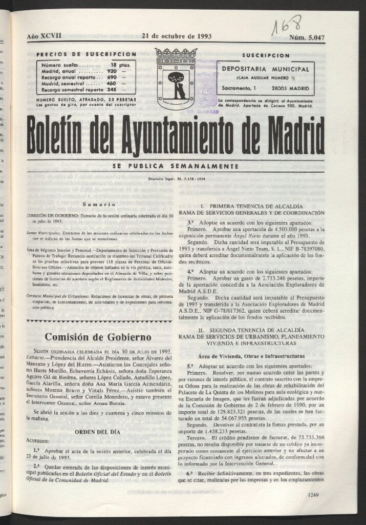 Miniatura de Boletín del Ayuntamiento de Madrid del 21 de octubre de 1993