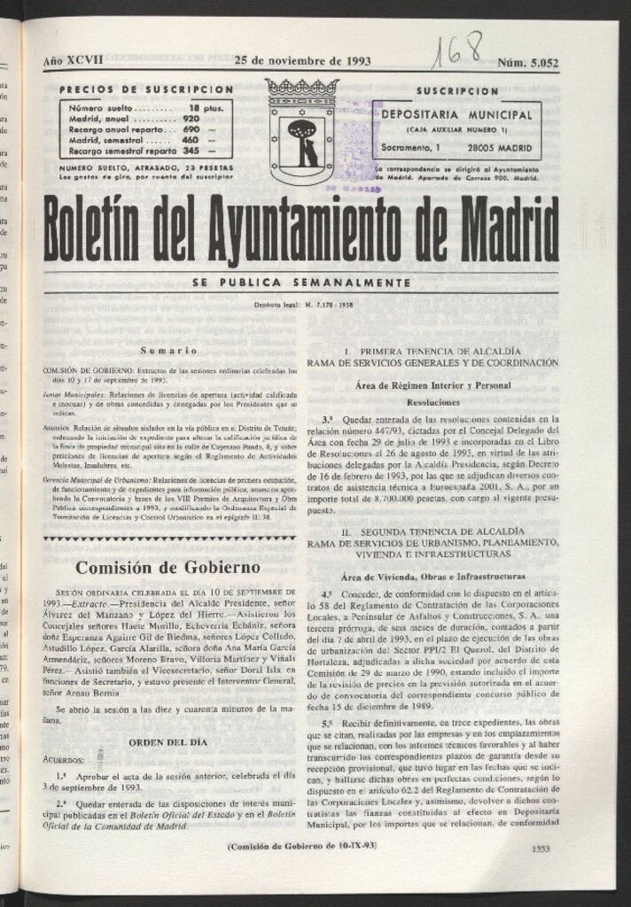 Miniatura de Boletín del Ayuntamiento de Madrid del 25 de noviembre de 1993