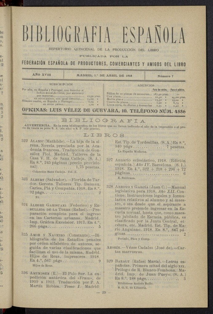 Miniatura de Bibliografía Española del 1 de abril de 1918