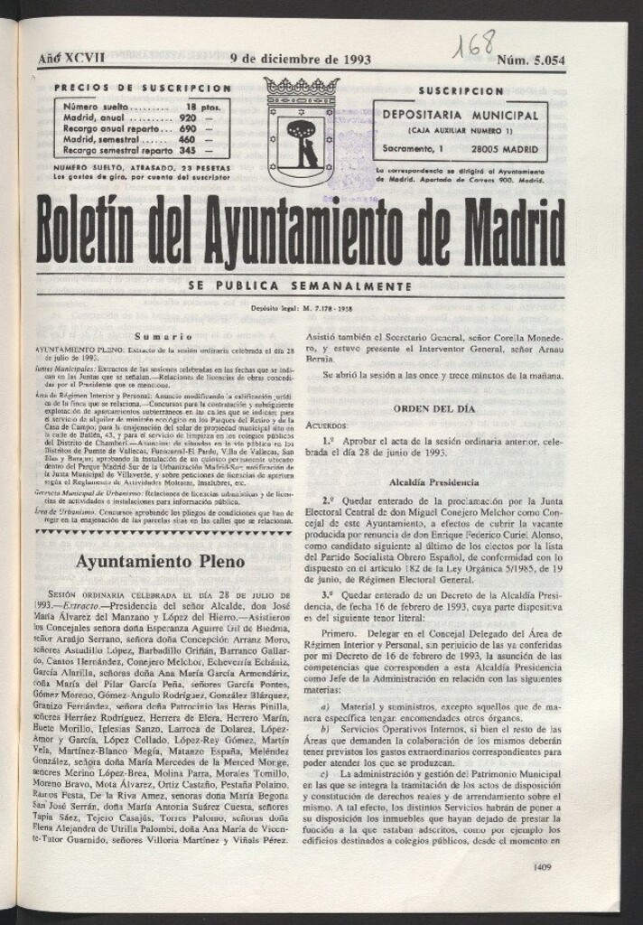 Miniatura de Boletín del Ayuntamiento de Madrid del 9 de diciembre de 1993