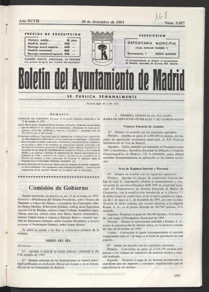 Miniatura de Boletín del Ayuntamiento de Madrid del 30 de diciembre de 1993