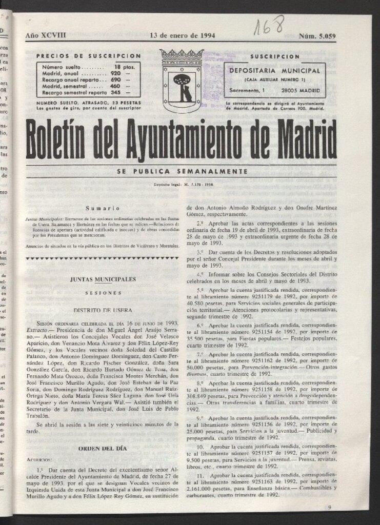 Miniatura de Boletín del Ayuntamiento de Madrid del 13 de enero de 1994