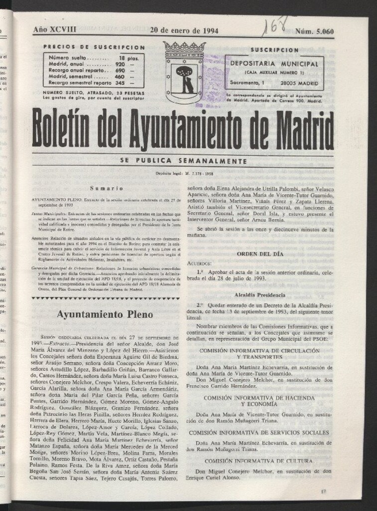 Miniatura de Boletín del Ayuntamiento de Madrid del 20 de enero de 1994