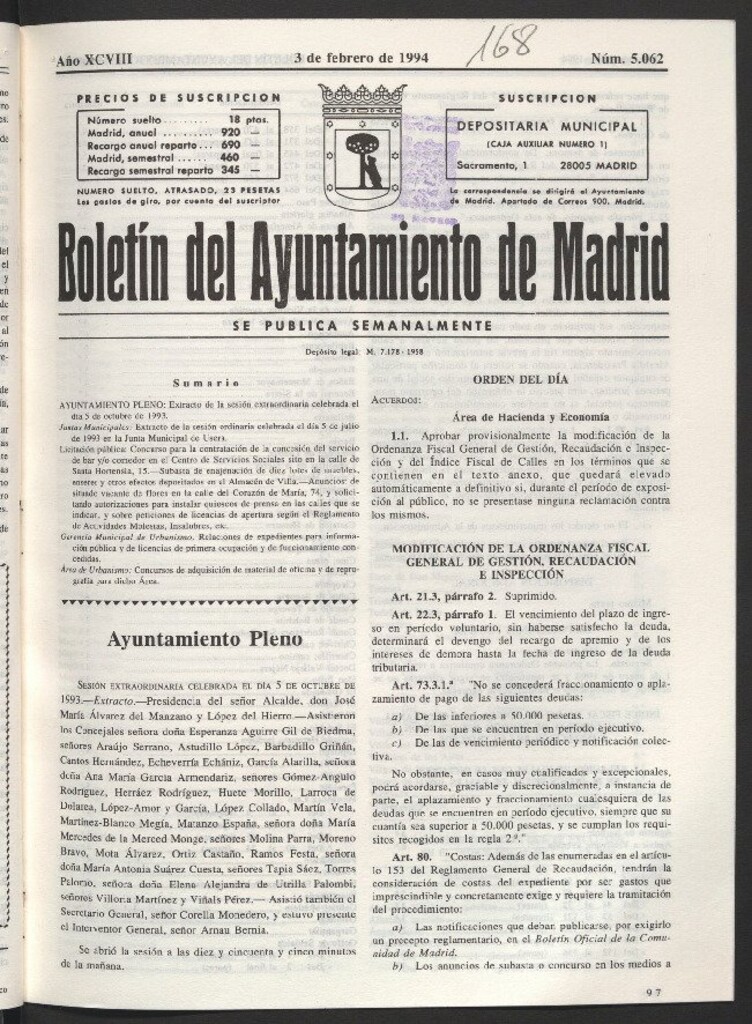 Miniatura de Boletín del Ayuntamiento de Madrid del 3 de febrero de 1994