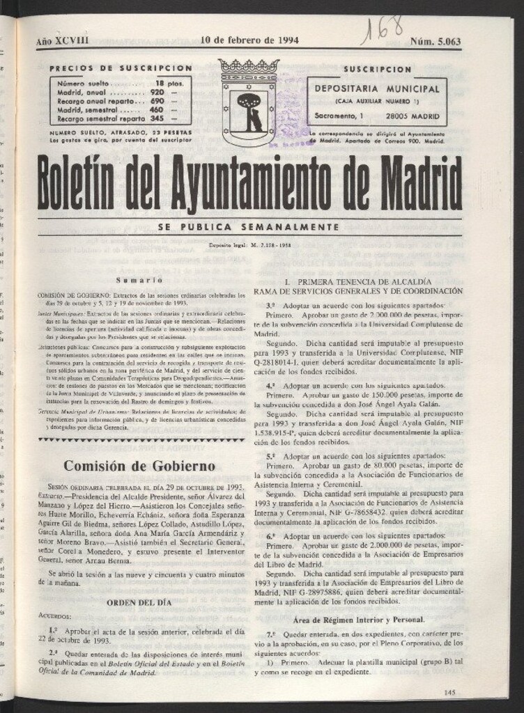 Miniatura de Boletín del Ayuntamiento de Madrid del 10 de febrero de 1994