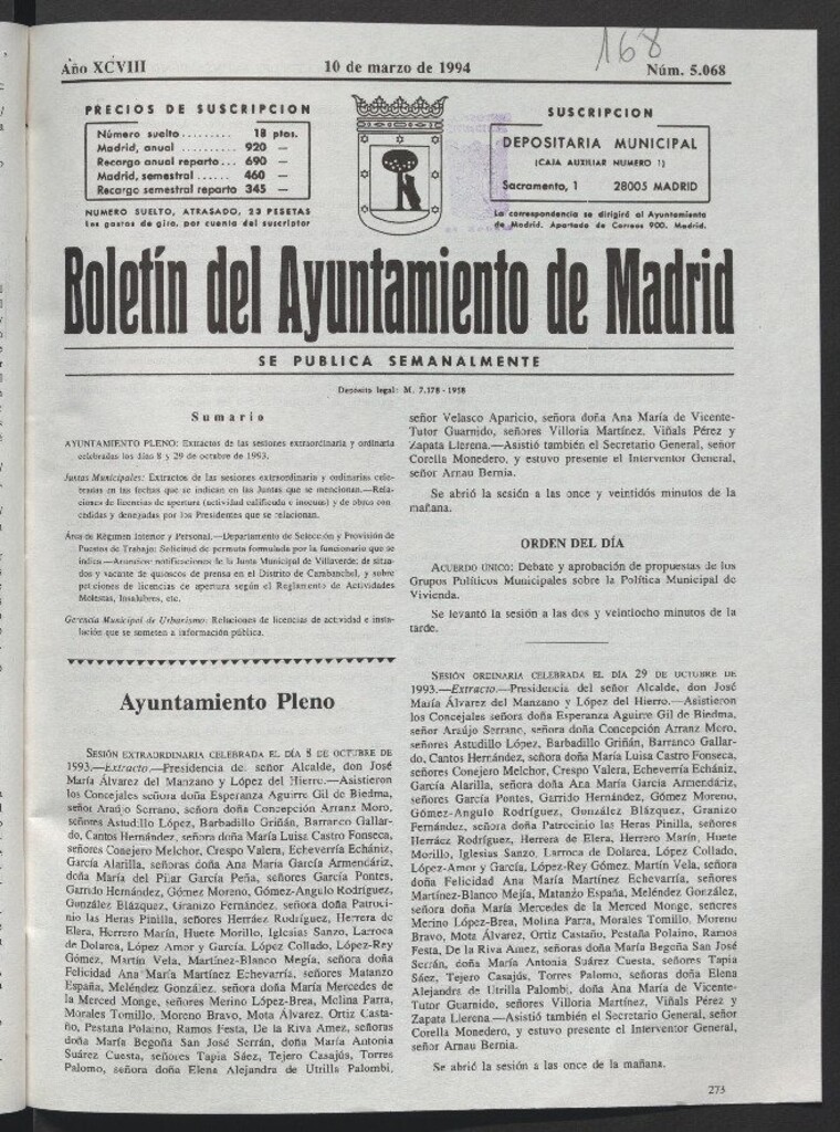 Miniatura de Boletín del Ayuntamiento de Madrid del 10 de marzo de 1994