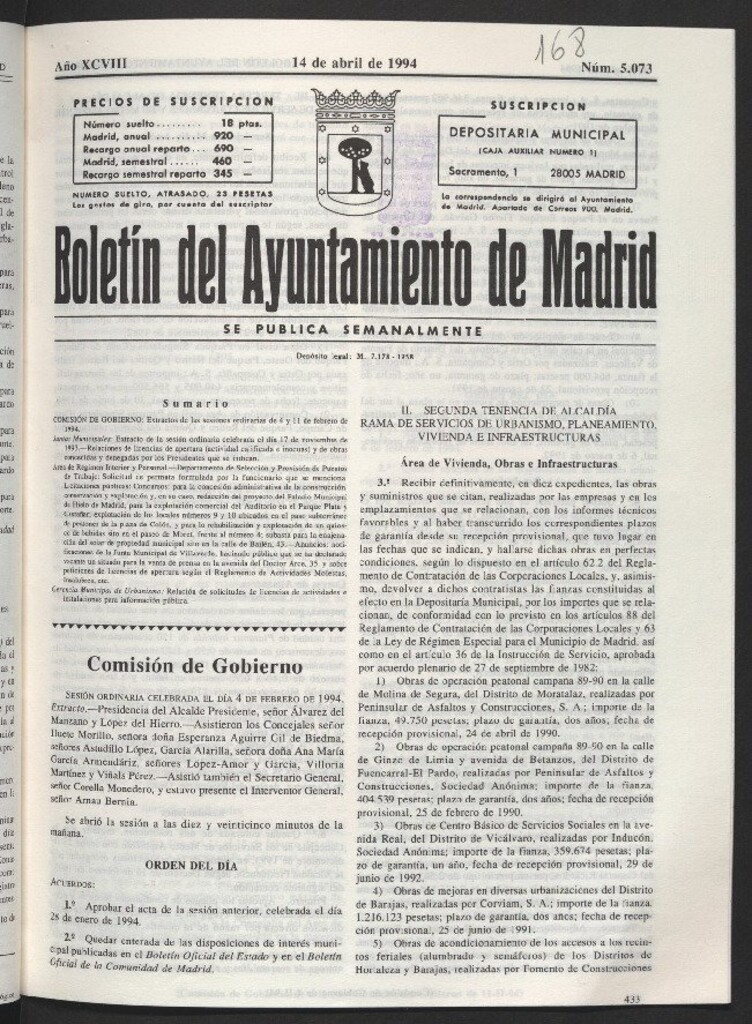 Miniatura de Boletín del Ayuntamiento de Madrid del 14 de abril de 1994