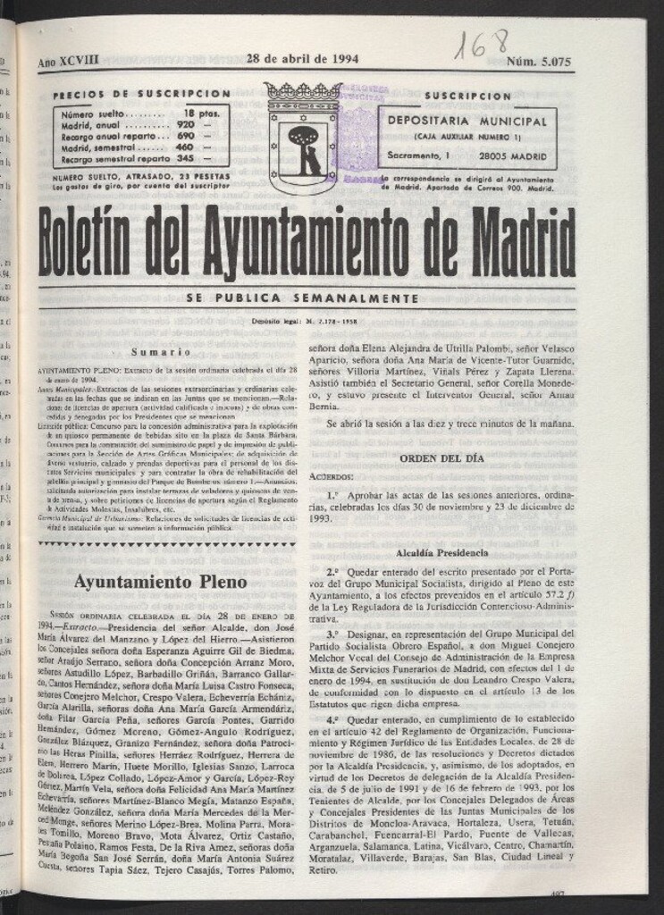 Miniatura de Boletín del Ayuntamiento de Madrid del 28 de abril de 1994
