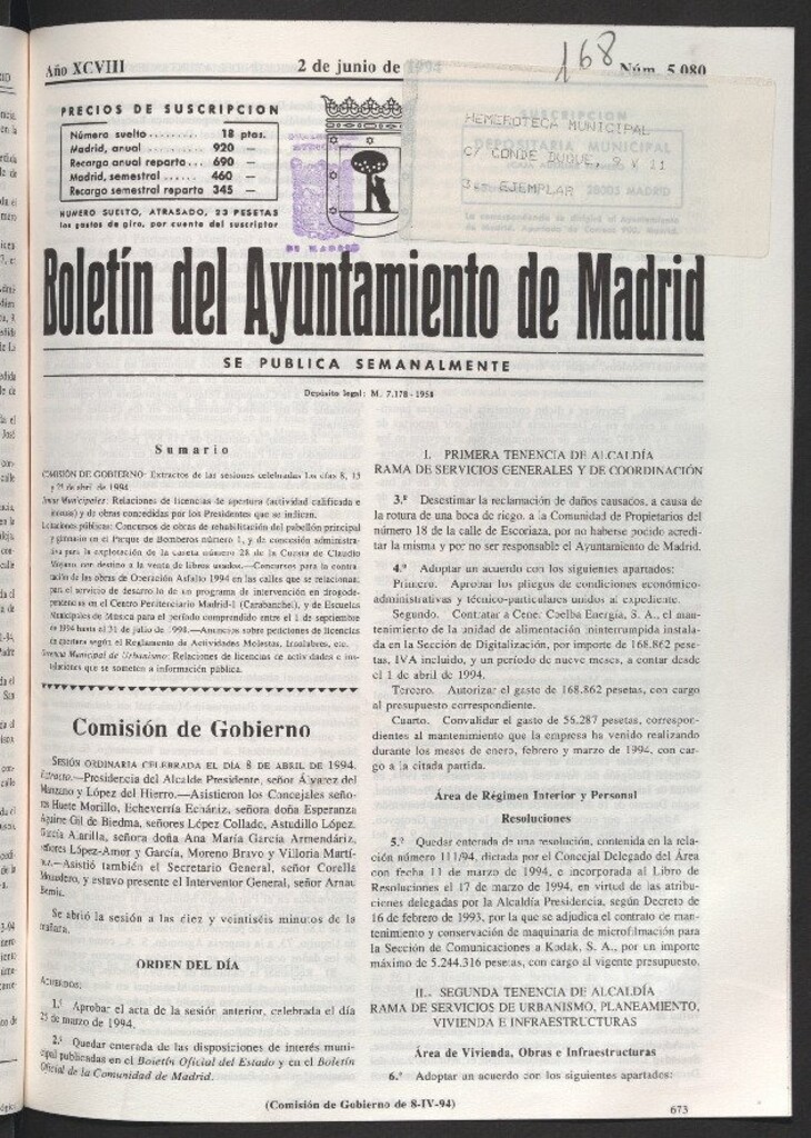 Miniatura de Boletín del Ayuntamiento de Madrid del 2 de junio de 1994