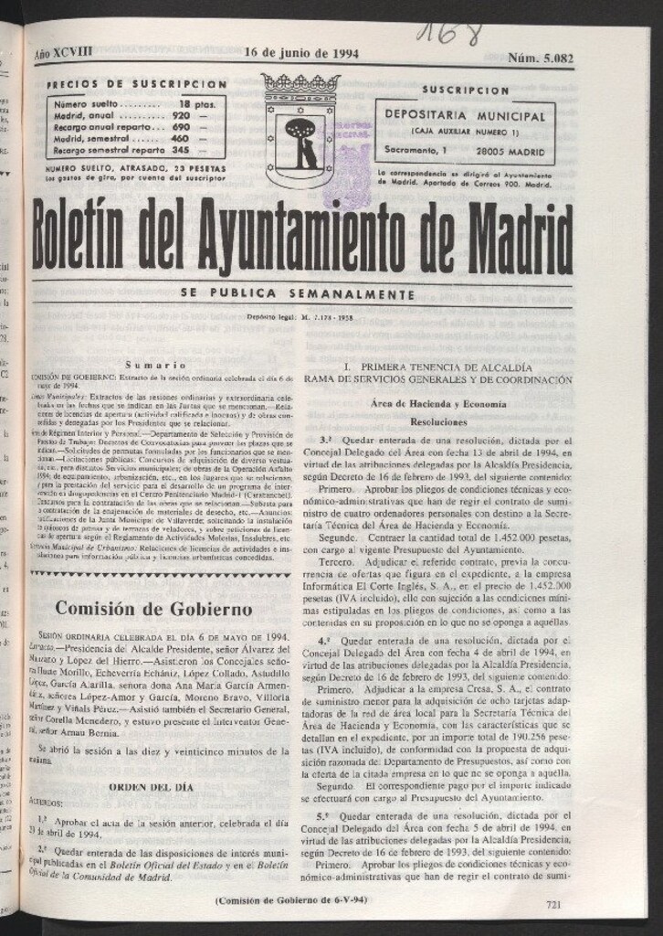 Miniatura de Boletín del Ayuntamiento de Madrid del 16 de junio de 1994