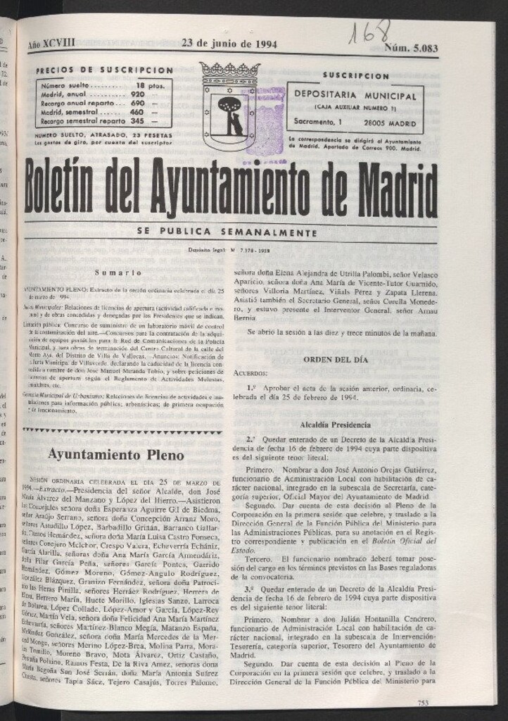 Miniatura de Boletín del Ayuntamiento de Madrid del 23 de junio de 1994
