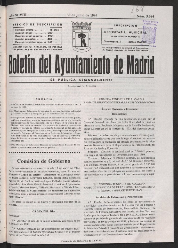 Miniatura de Boletín del Ayuntamiento de Madrid del 30 de junio de 1994