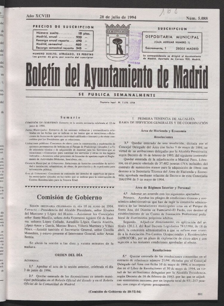 Miniatura de Boletín del Ayuntamiento de Madrid del 28 de julio de 1994