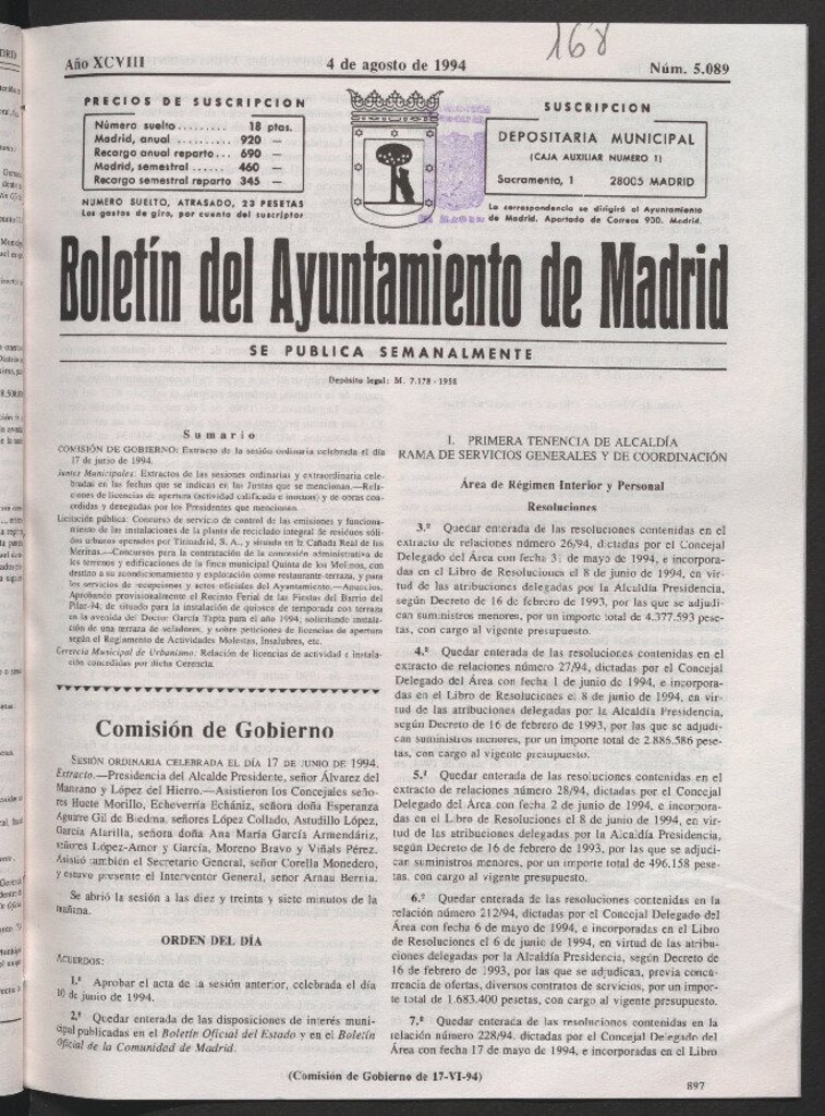 Miniatura de Boletín del Ayuntamiento de Madrid del 4 de agosto de 1994