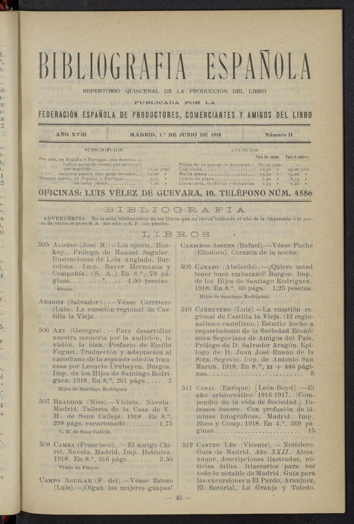 Miniatura de Bibliografía Española del 1 de junio de 1918