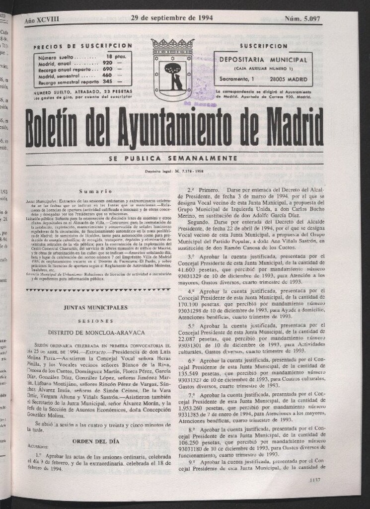 Miniatura de Boletín del Ayuntamiento de Madrid del 29 de septiembre de 1994
