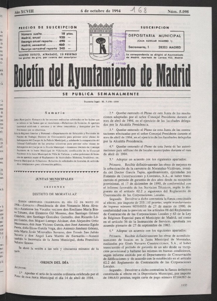Miniatura de Boletín del Ayuntamiento de Madrid del 6 de octubre de 1994
