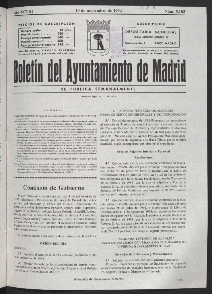 Miniatura de Boletín del Ayuntamiento de Madrid del 10 de noviembre de 1994