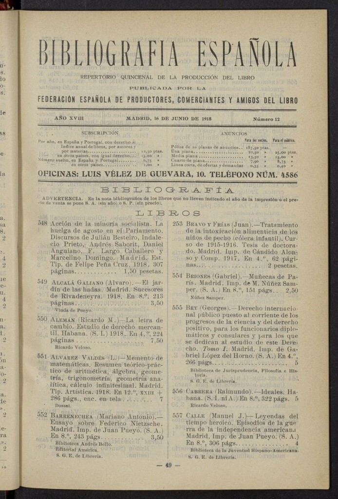 Miniatura de Bibliografía Española del 16 de junio de 1918