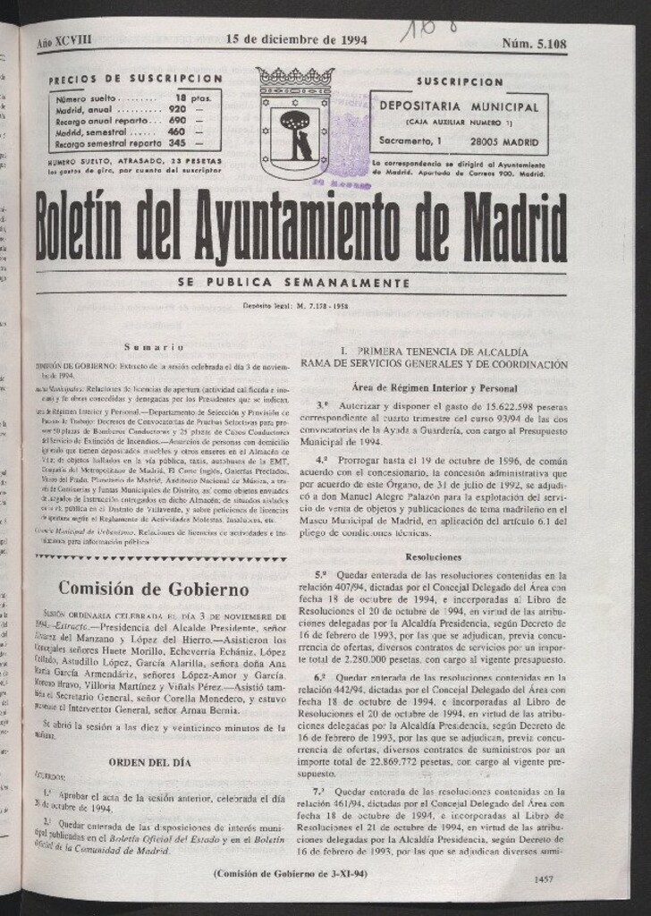 Miniatura de Boletín del Ayuntamiento de Madrid del 15 de diciembre de 1994